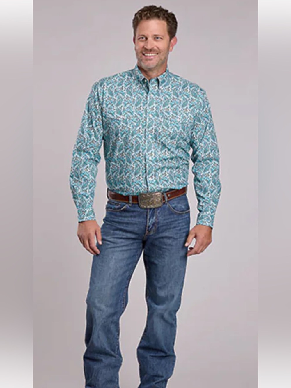 Roper Men’s Size XXL Button Down Western Paisley Shirt Rodeo Cowboy Casual Blue